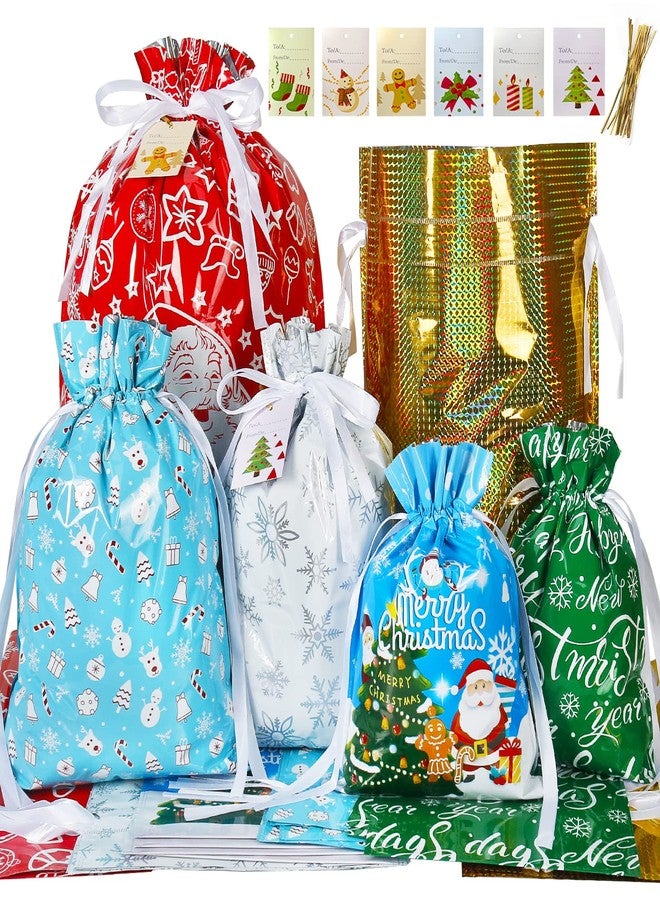 YQL Christmas Drawstring Gift Bags Assorted Sizes,30PCS Wrapping Bags Christmas Gift Sacks Xmas Goodie Bags for Birthday Holiday Party Favor - Image 1